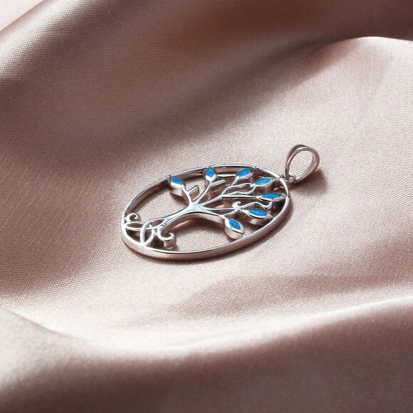 925 Sterling Silver FIRE OPAL NECKLACE, Opal Tree Pendant Necklace - Picture 2 of 8